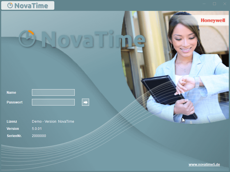 NovaTime Zeiterfassung Anmeldemaske